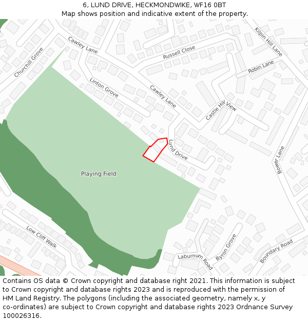 6, LUND DRIVE, HECKMONDWIKE, WF16 0BT: Location map and indicative extent of plot