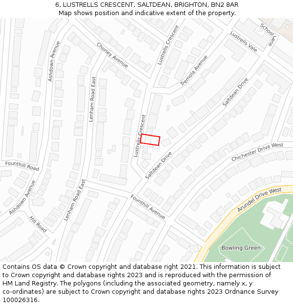 6, LUSTRELLS CRESCENT, SALTDEAN, BRIGHTON, BN2 8AR: Location map and indicative extent of plot