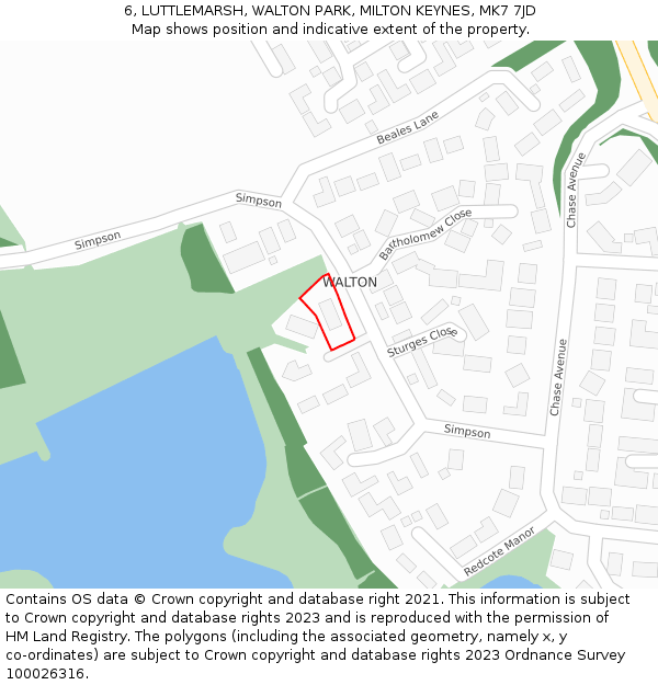 6, LUTTLEMARSH, WALTON PARK, MILTON KEYNES, MK7 7JD: Location map and indicative extent of plot