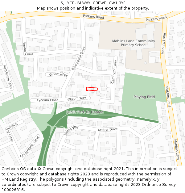 6, LYCEUM WAY, CREWE, CW1 3YF: Location map and indicative extent of plot