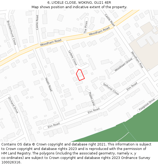 6, LYDELE CLOSE, WOKING, GU21 4ER: Location map and indicative extent of plot