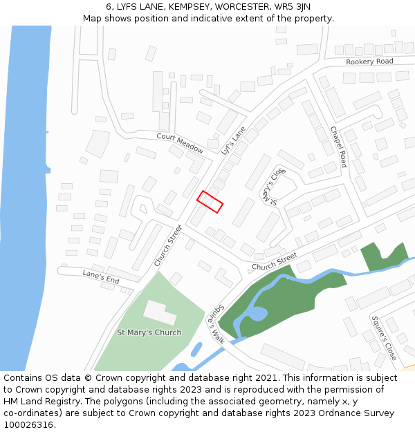 6, LYFS LANE, KEMPSEY, WORCESTER, WR5 3JN: Location map and indicative extent of plot