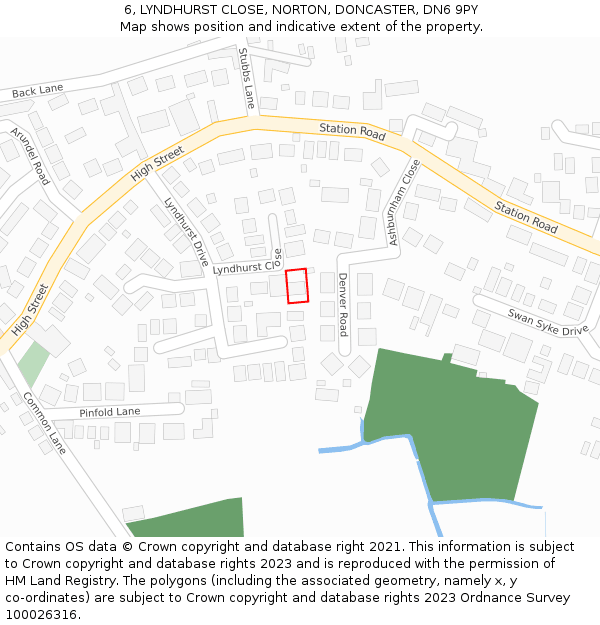 6, LYNDHURST CLOSE, NORTON, DONCASTER, DN6 9PY: Location map and indicative extent of plot