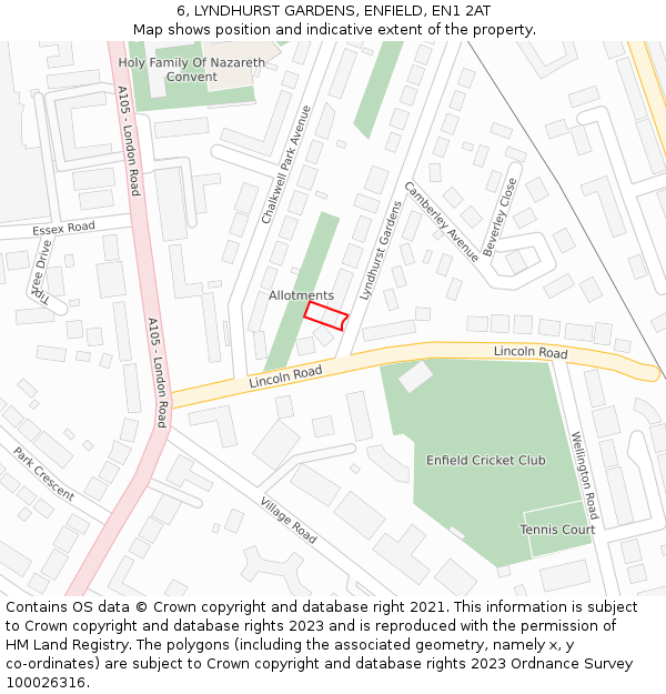 6, LYNDHURST GARDENS, ENFIELD, EN1 2AT: Location map and indicative extent of plot