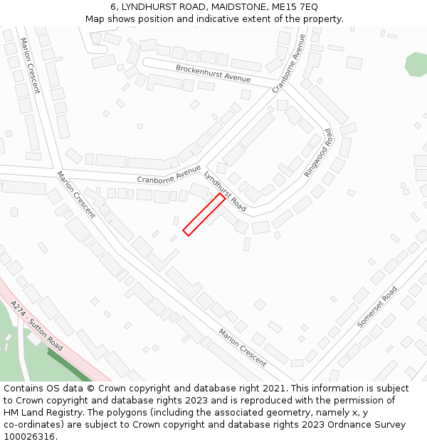 6, LYNDHURST ROAD, MAIDSTONE, ME15 7EQ: Location map and indicative extent of plot