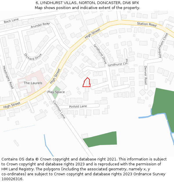 6, LYNDHURST VILLAS, NORTON, DONCASTER, DN6 9PX: Location map and indicative extent of plot