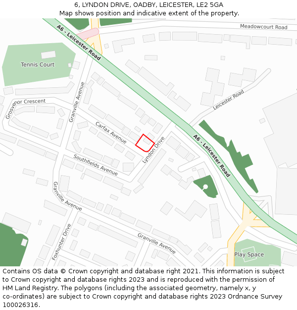 6, LYNDON DRIVE, OADBY, LEICESTER, LE2 5GA: Location map and indicative extent of plot