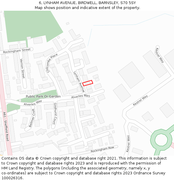 6, LYNHAM AVENUE, BIRDWELL, BARNSLEY, S70 5SY: Location map and indicative extent of plot