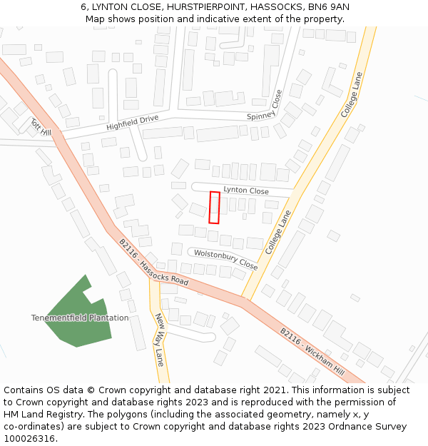 6, LYNTON CLOSE, HURSTPIERPOINT, HASSOCKS, BN6 9AN: Location map and indicative extent of plot