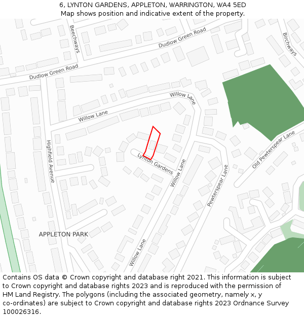 6, LYNTON GARDENS, APPLETON, WARRINGTON, WA4 5ED: Location map and indicative extent of plot