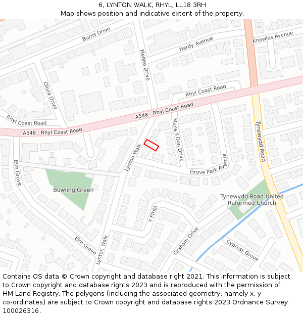 6, LYNTON WALK, RHYL, LL18 3RH: Location map and indicative extent of plot