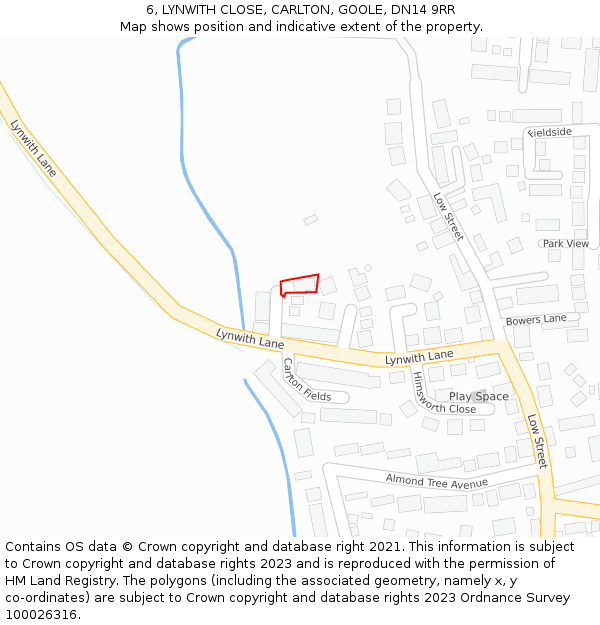 6, LYNWITH CLOSE, CARLTON, GOOLE, DN14 9RR: Location map and indicative extent of plot