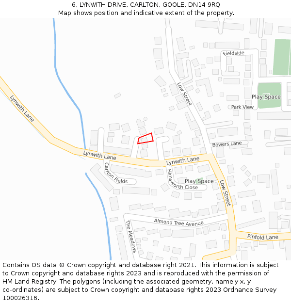 6, LYNWITH DRIVE, CARLTON, GOOLE, DN14 9RQ: Location map and indicative extent of plot