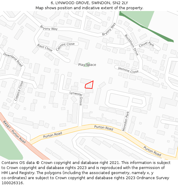 6, LYNWOOD GROVE, SWINDON, SN2 2LY: Location map and indicative extent of plot