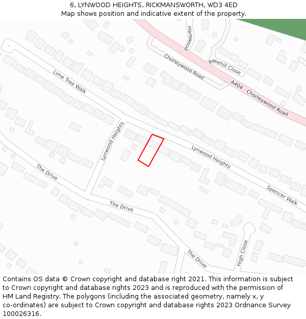 6, LYNWOOD HEIGHTS, RICKMANSWORTH, WD3 4ED: Location map and indicative extent of plot