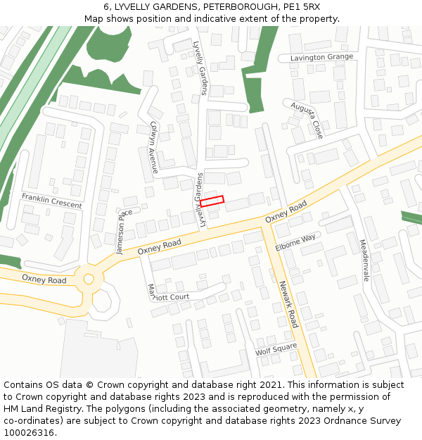 6, LYVELLY GARDENS, PETERBOROUGH, PE1 5RX: Location map and indicative extent of plot