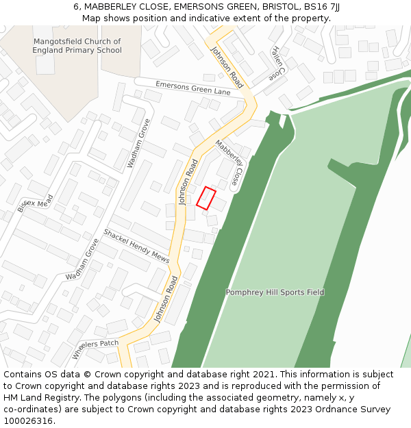 6, MABBERLEY CLOSE, EMERSONS GREEN, BRISTOL, BS16 7JJ: Location map and indicative extent of plot