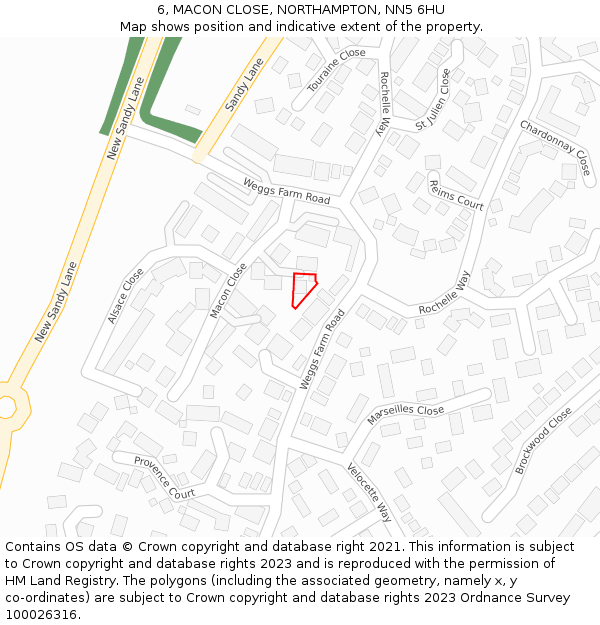 6, MACON CLOSE, NORTHAMPTON, NN5 6HU: Location map and indicative extent of plot