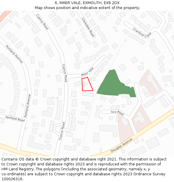 6, MAER VALE, EXMOUTH, EX8 2DX: Location map and indicative extent of plot