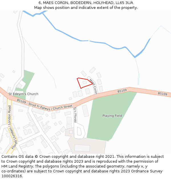 6, MAES CORON, BODEDERN, HOLYHEAD, LL65 3UA: Location map and indicative extent of plot