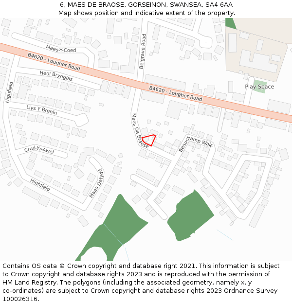 6, MAES DE BRAOSE, GORSEINON, SWANSEA, SA4 6AA: Location map and indicative extent of plot