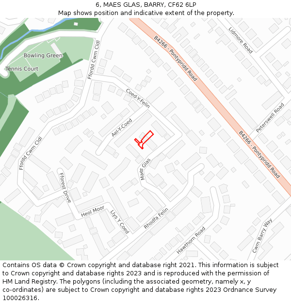 6, MAES GLAS, BARRY, CF62 6LP: Location map and indicative extent of plot