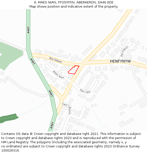 6, MAES IWAN, FFOSYFFIN, ABERAERON, SA46 0DE: Location map and indicative extent of plot