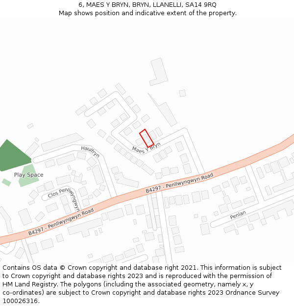 6, MAES Y BRYN, BRYN, LLANELLI, SA14 9RQ: Location map and indicative extent of plot