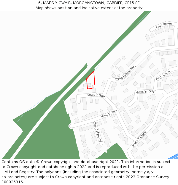 6, MAES Y GWAIR, MORGANSTOWN, CARDIFF, CF15 8FJ: Location map and indicative extent of plot