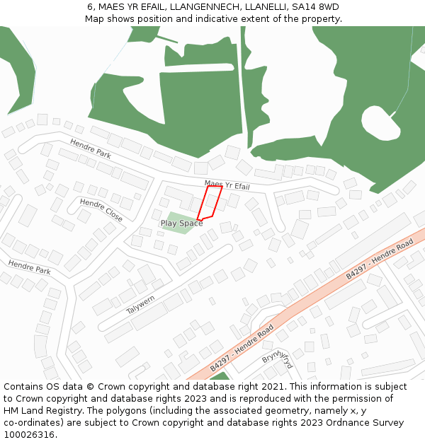 6, MAES YR EFAIL, LLANGENNECH, LLANELLI, SA14 8WD: Location map and indicative extent of plot