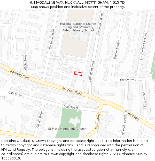 6, MAGDALENE WAY, HUCKNALL, NOTTINGHAM, NG15 7DJ: Location map and indicative extent of plot