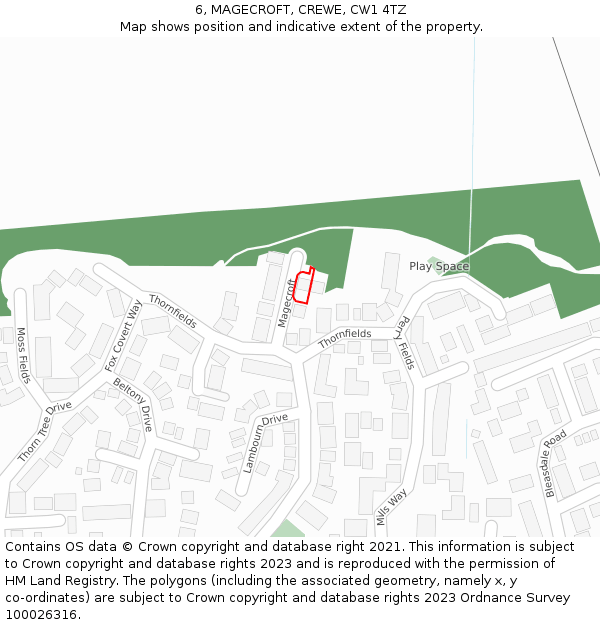 6, MAGECROFT, CREWE, CW1 4TZ: Location map and indicative extent of plot