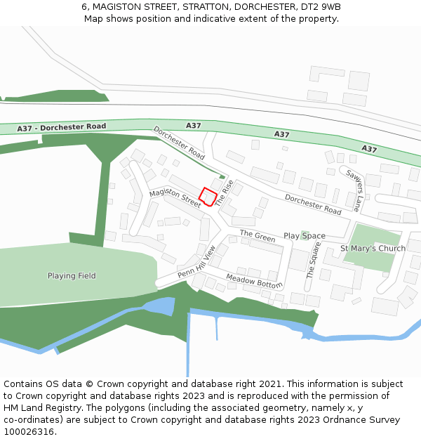 6, MAGISTON STREET, STRATTON, DORCHESTER, DT2 9WB: Location map and indicative extent of plot