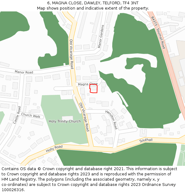 6, MAGNA CLOSE, DAWLEY, TELFORD, TF4 3NT: Location map and indicative extent of plot