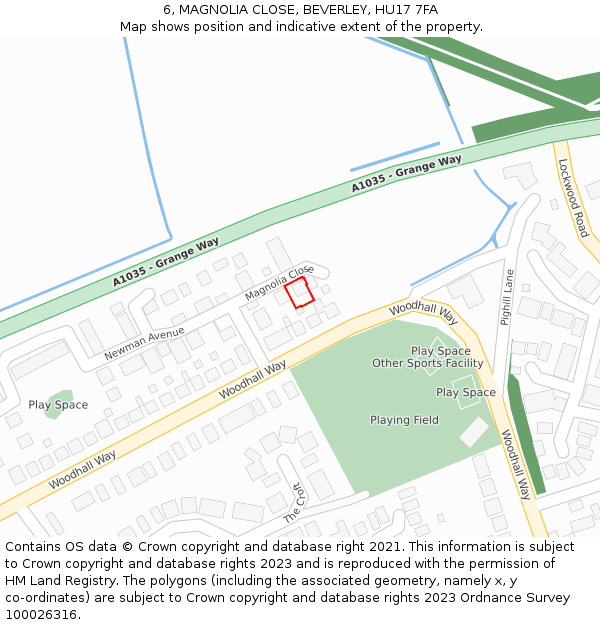 6, MAGNOLIA CLOSE, BEVERLEY, HU17 7FA: Location map and indicative extent of plot