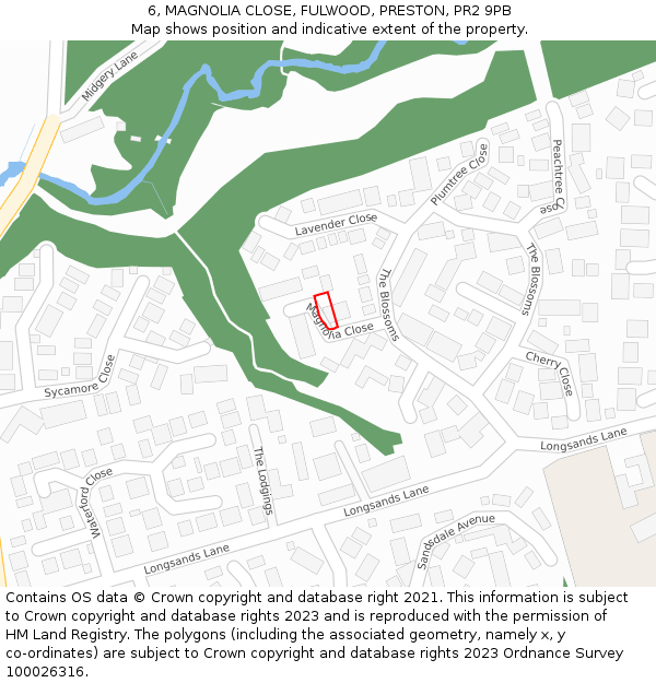 6, MAGNOLIA CLOSE, FULWOOD, PRESTON, PR2 9PB: Location map and indicative extent of plot
