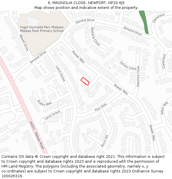 6, MAGNOLIA CLOSE, NEWPORT, NP20 6JS: Location map and indicative extent of plot
