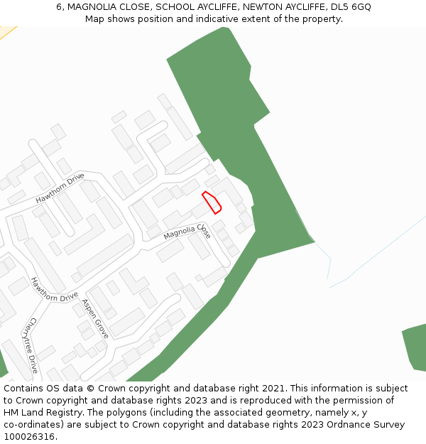 6, MAGNOLIA CLOSE, SCHOOL AYCLIFFE, NEWTON AYCLIFFE, DL5 6GQ: Location map and indicative extent of plot