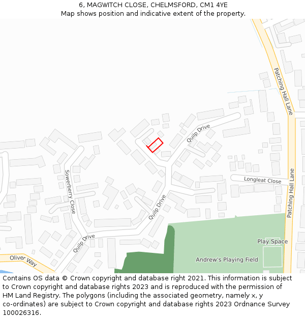 6, MAGWITCH CLOSE, CHELMSFORD, CM1 4YE: Location map and indicative extent of plot