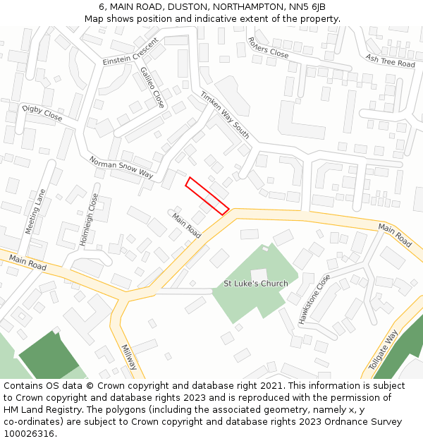 6, MAIN ROAD, DUSTON, NORTHAMPTON, NN5 6JB: Location map and indicative extent of plot