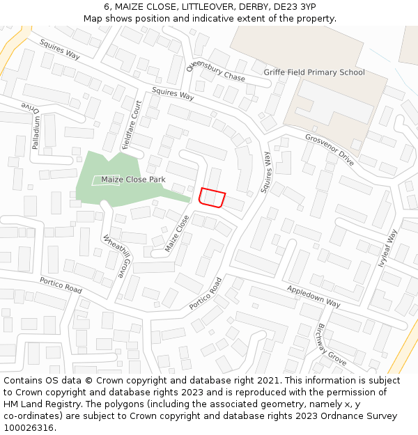 6, MAIZE CLOSE, LITTLEOVER, DERBY, DE23 3YP: Location map and indicative extent of plot
