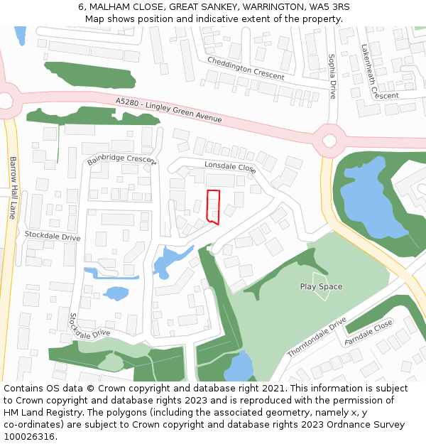 6, MALHAM CLOSE, GREAT SANKEY, WARRINGTON, WA5 3RS: Location map and indicative extent of plot