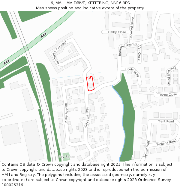 6, MALHAM DRIVE, KETTERING, NN16 9FS: Location map and indicative extent of plot