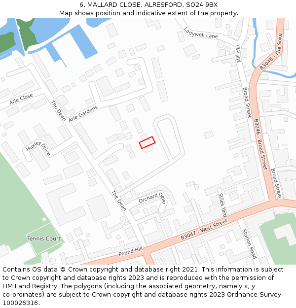 6, MALLARD CLOSE, ALRESFORD, SO24 9BX: Location map and indicative extent of plot