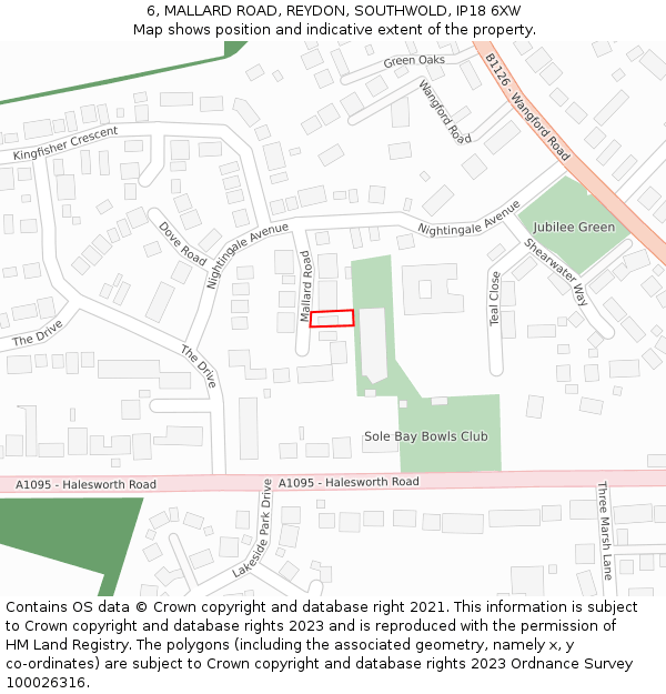 6, MALLARD ROAD, REYDON, SOUTHWOLD, IP18 6XW: Location map and indicative extent of plot