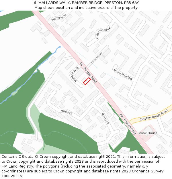 6, MALLARDS WALK, BAMBER BRIDGE, PRESTON, PR5 6AY: Location map and indicative extent of plot