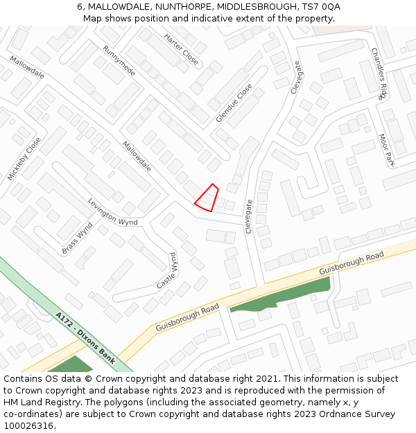 6, MALLOWDALE, NUNTHORPE, MIDDLESBROUGH, TS7 0QA: Location map and indicative extent of plot