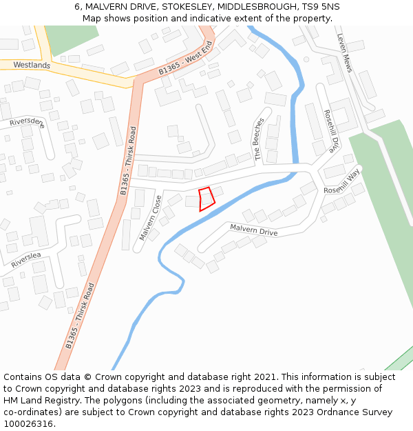 6, MALVERN DRIVE, STOKESLEY, MIDDLESBROUGH, TS9 5NS: Location map and indicative extent of plot