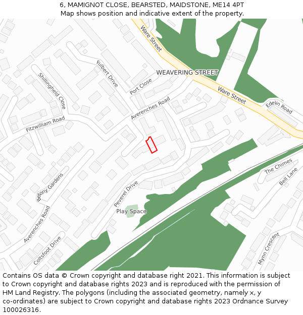 6, MAMIGNOT CLOSE, BEARSTED, MAIDSTONE, ME14 4PT: Location map and indicative extent of plot