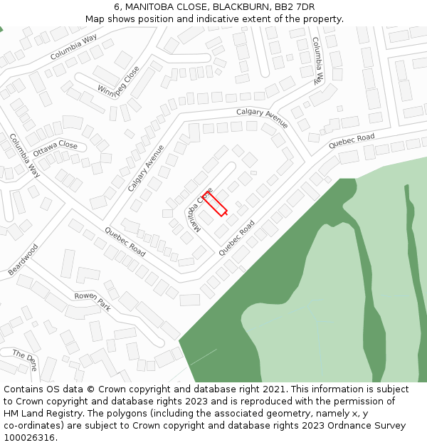 6, MANITOBA CLOSE, BLACKBURN, BB2 7DR: Location map and indicative extent of plot